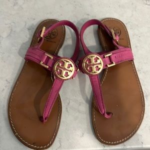 Tory Burch Pink Leather Selma slingback flat sandals